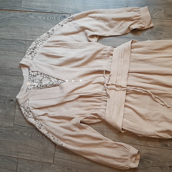 Ladies lace accent boho free people long sleeved synch waistband jumpsui… - Picture 3 of 17